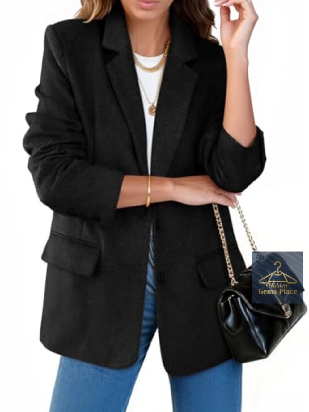 Wool Blend Blazer Jacket Long Sleeve Notch Lapel Open Front Office Work